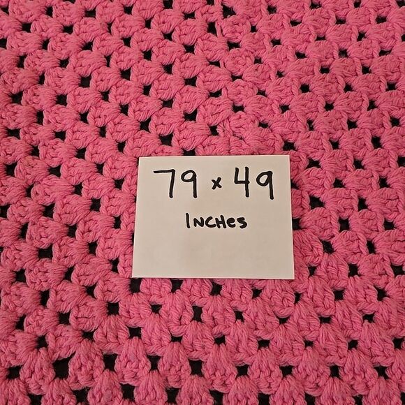 VTG Crochet Colorful Afghan Blanket 79x49in Pink Bed Throw Shell Stitch Handmade - Picture 2 of 10
